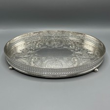 Mappin & Webb Vintage Silver Plated Tray Deep Pierced Gallery Bun Feet  Cocktail