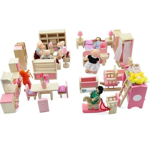 Wooden dolls house family - wooden,