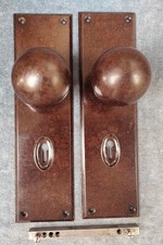 Pair of Reclaimed Brown Round Ball Bakelite Door Knobs, with back plates-multi