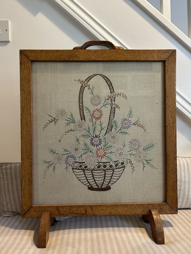 Vintage oak fire screen hand - vintage,