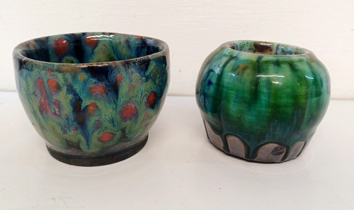 Stoneware vases pair marked - vases,