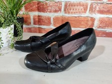 CLARKS BLACK COURT SHOES UK 5.5E EU 39 WIDE FIT LEATHER MID BLOCK HEEL EVERYDAY