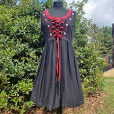 Gothic Red & Black Corset Front German Bavarian Dirndl Dress Size 14