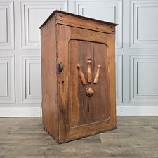 Antique Folk Art Pine Wood Cupboard - Skittle Carved  – Storage Cabinet Shelves