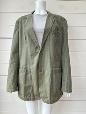 A Cool Y2k Arty Blazer In A Khaki Pinstriped Cotton By Trek & Travel Size M-L