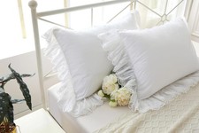 White Pillow Shams with Lace Ruffles Vintage Shabby Chic Pillowcases Pillow C...