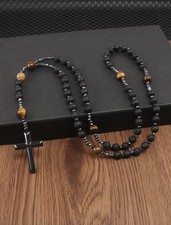 Rose mary beads Cross Necklace