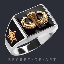 Jump Wings Ring 925 Sterling Silver 18K-Gold-Plating Parachute Airborne Infantry