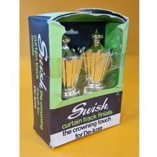 Retro original 1970s Swish metallic gold plastic curtain track rail finials box