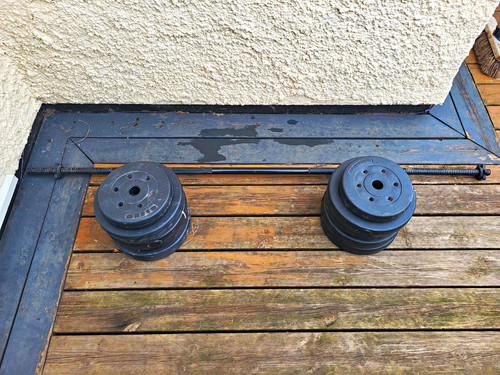 Barbell with weight plates - barbell,
