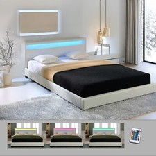 COOL LED White Double Faux Leather LED Upholstered Bed Frame