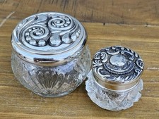 2 x VINTAGE AVON COLLECTIBLE VANITY CREAM JARS WITH SILVER TONED LIDS