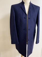 Mens Blue Brocade Nehru Collar Jacket Wool Ex Hire Weddings/Races/Formal 38"-46"