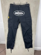 Men's Corteiz Guerillaz Utility Cuffed Black Cargo Trousers Size W32 L34