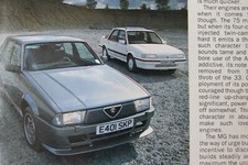 Original 1987 MOTOR mag extract Twin Test: MG MONTEGO TURBO, ALFA ROMEO 75 SPARK