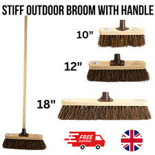 Outdoor Broom with Handle Garden Sweeping Stiff Hard Bristle Brush Yard Sweeper