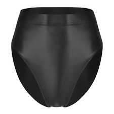 UK Women Glossy High Cut Briefs High Waist Stretchy Knickers Underwear Swimwear