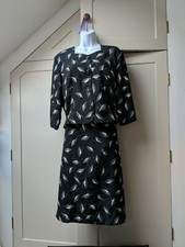 Vintage Retro 80s 90s Berkertex Suit Black White Feather 14 skirt jacket