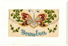 World War 1 Silk Postcard - Butterfly, Allies' Colours,  'Yours Ever'