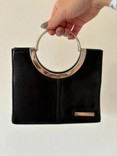 Jane Norman Evening Square Bag, Silver Metal Handles, Faux Leather, Used