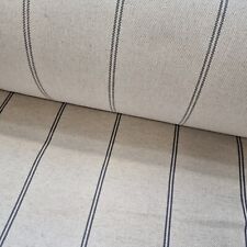 Natural Cream Dark Grey Twin Stripe Linen Upholstery Cushion Fabric LAURA ASHLEY