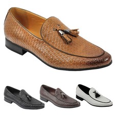 Mens Vintage Woven Leather Lined Tassel Moccasin Loafer Retro Smart Casual Shoes