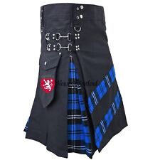 Scottish Hybrid Tartan Utility Kilt For Men 8 Yard Acrylic Wool Black Cotton kil