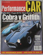 Performance Car 02/1993 featuring TVR Griffith, AC Cobra, Alfa Romeo RZ, Ferrari