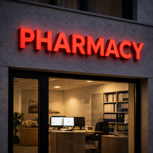 Led pharmacy lettering sign - 3d,