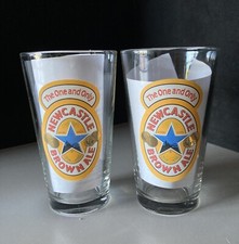 ✅ NEW Newcastle 2 Beer Glass Pint Glasses lot No Tap Or Bar Mat