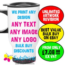 Business Branded Logo Printed White Travel Mug - Bulk Buy from £7.08ea ex vat