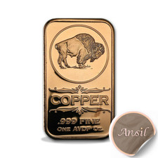 1oz .999 Fine Copper Buffalo Nickel Collectors Ounce Bullion BAR USA