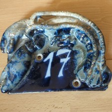 Vintage French Ceramic Door  Number Plaque Lobster Pattern No 17 - 1970s Heavy 