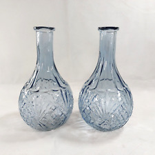 Stem Vase Blue Glass x2 With Cut Design Decanter Shaped 23cm From You & Oasis