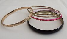 5 x GOLD COLOUR, BLACK, PINK METAL 2.3/4" BANGLES