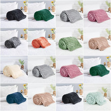 Chunky Cord Backed Fleece Blanket Sofa Throw Soft Warm Faux Double & King Sizes