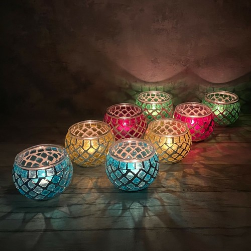 Mosaic glass candle holder jar - glass,