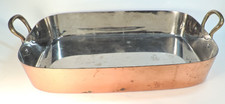 vtg COPPER BAKING ROASTING PAN TIN LINED, BRASS HANDLES 15" X 10.75"