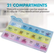Pill Box 21 Slot 7 Days Weekly Tablet Pill Medicine Box Holder Storage Organizer