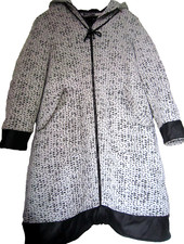 KEKOO DESIGN ~ Sz2 ~ B/W ~ PADDED ~ HOODIED COAT ~ FAUX PLEATHER TRIM