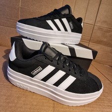 Adidas Women's Court VI Bold J Leather Platform Trainers UK 5 - Black/White