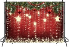 INRUI Red Christmas Backdrop 8x6FT Glitter Stars Photo Background Party Decor