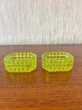 Pair of Uranium Vaseline Glass Rare Open Salts Cellars