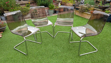 Set of 4 Ikea Tobias Dining Chairs Transparent Smoke Grey & Chrome