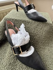 Next Forever Comfort Black Leather Low Heel Slingback Buckle Shoes Sz 6/39