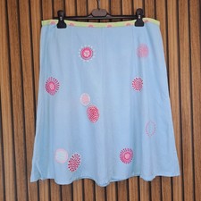 Joules Linen Skirt Pale Blue Floral UK 16 A-Line Linen Cotton Above Knee Length