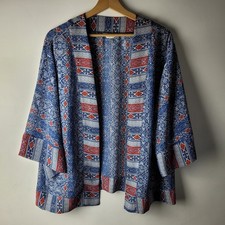 M&S Indigo Women Size 8 Blue Red Aztec Print Kimono Top Casual Smart Relaxed