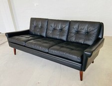 VINTAGE DANISH  RETRO SVEND SKIPPER  3 PERSON SOFA IN BLACK LEATHER 1960s