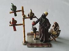 Foundry Bergman, Bronze Sculpture, detailed statue parrot seller with monkey