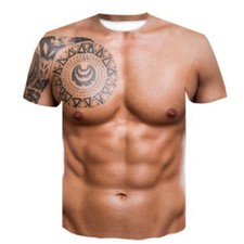 * Muscle Tattoo Print T-Shirt Men Short Sleeve 3D Digital Printing Blouse 